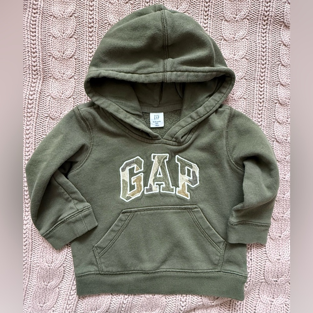 Baby GAP Logo Hoodie Sweatshirt — Olive Green — 18–24 Months